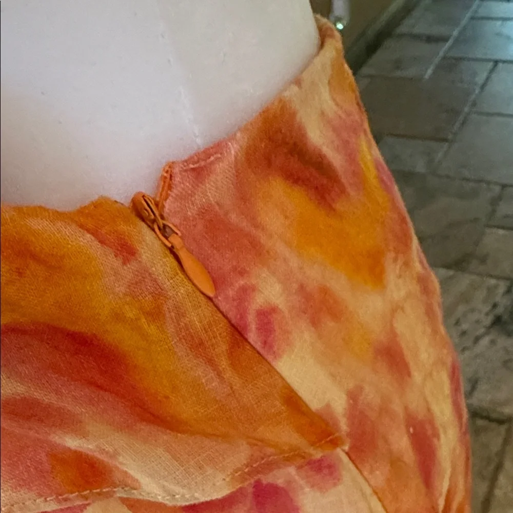 Zara Flutter-Sleeve linen Open-Back Maxi Dress in Orange Floral - Picture 11 of 15